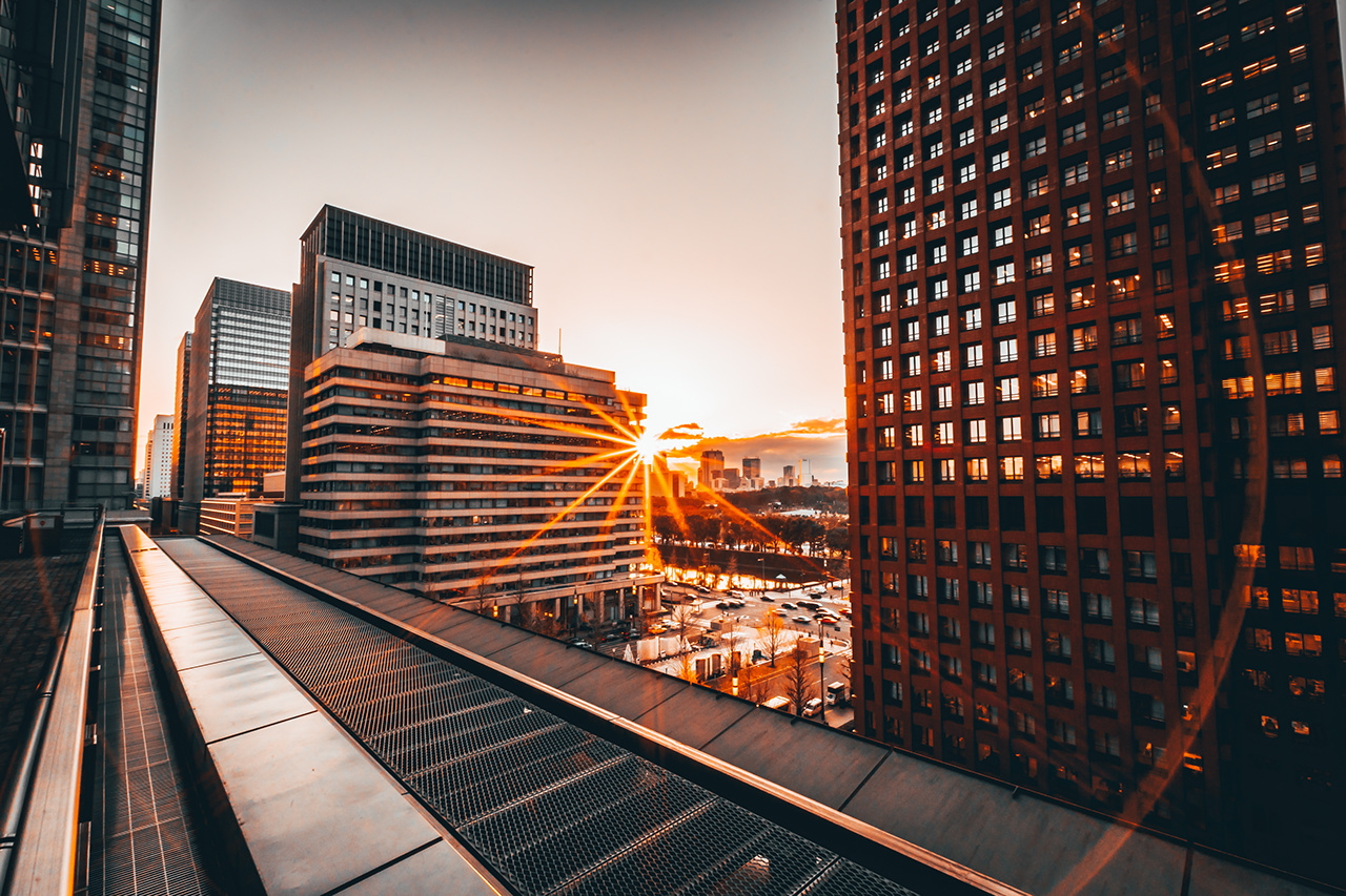 Marunouchi Skyscrapers in evening: Marunouchi building, Shin Marunouchi building.